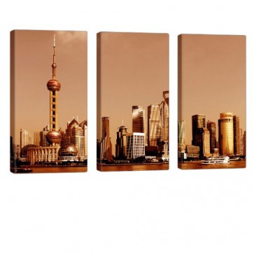Shanghai Sun Leinwandbild 3x 40x80cm