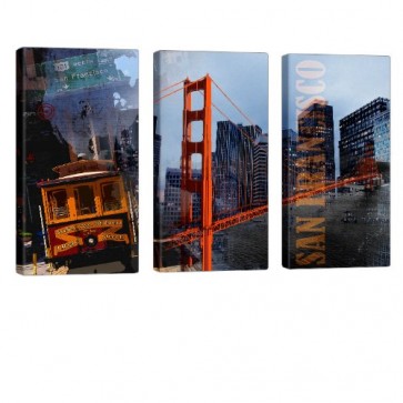 San Francisco Act Bild auf Leinwand 3x 40x80cm
