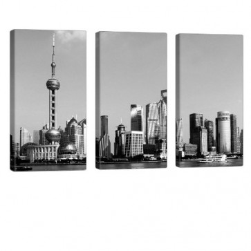 Grey Shanghai Leinwandbild 3x 40x80cm