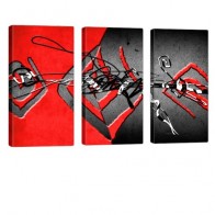 Interleaved Red Leinwand Bild 3x 40x80cm