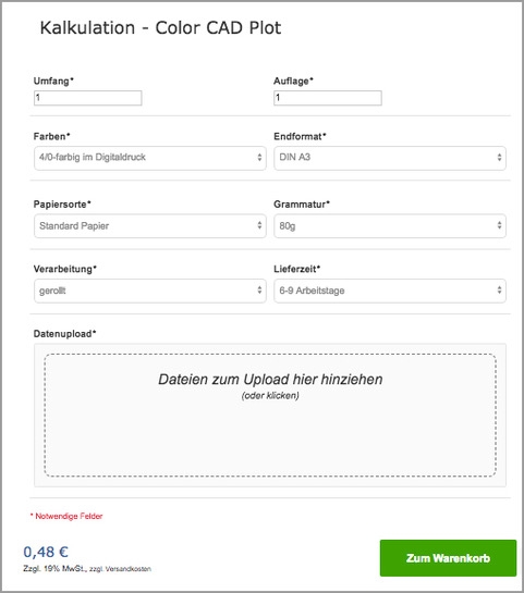 CAD Plot Online Bestell-Formular